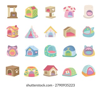 House pet habitat set featuring kennel furniture sleeping resting animal comfort dwelling shelter home domestic indoor relaxation cozy nook