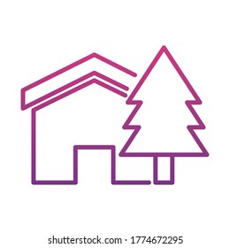 house and pine tree icon over white background, gradient style, vector illustration