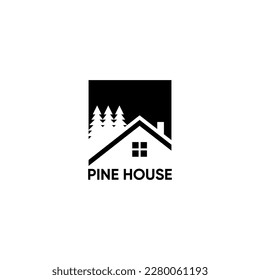 house and pine tree illustration logo. elegant, modern, luxurious and clean, suitable for real estate businesses, developers, hotels, residences and more
