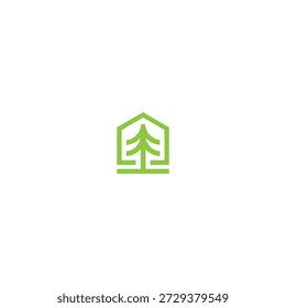 House and Pine Tree logo icon flat vector design