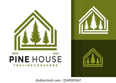 House Pine Tree Logo Logos Design Element Stock Vector Illustration Template