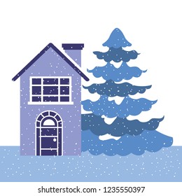 house and pine tree on white background