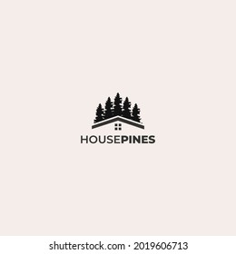 house and pines logo design.