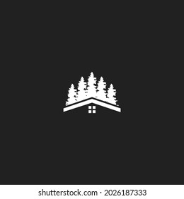 house and pines logo design.