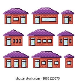 House pixel art set. Vector illustration.