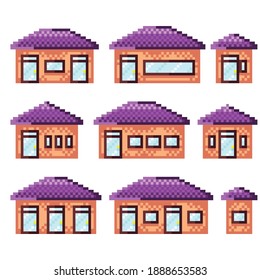 House pixel art set. Vector illustration.