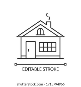 House Pixel Perfect Linear Icon. Residential Home Exterior. Real Estate. Household Property. Thin Line Customizable Illustration. Contour Symbol. Vector Isolated Outline Drawing. Editable Stroke