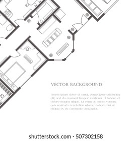 House plan background for card, banner, presentation template, real estate, social advertising, notebook cover, poster or postcard. Building with furniture. Vector illustration.