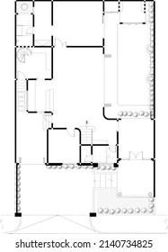 plan de casa con líneas negras y fondo blanco