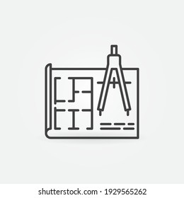 House Plan and Compasses vector thin line concept icon or design element