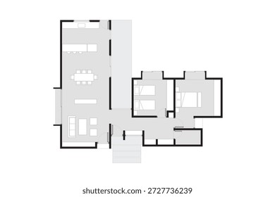 Ilustración de dibujo de Plan de casa. Presentación arquitectónica del Plan de la casa que muestra las habitaciones interiores. Ilustración vectorial