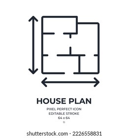 House plan editable stroke outline icon isolated on white background flat vector illustration. Pixel perfect. 64 x 64. svg