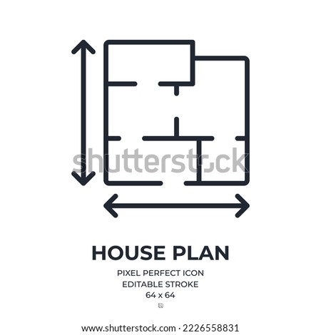House plan editable stroke outline icon isolated on white background flat vector illustration. Pixel perfect. 64 x 64.