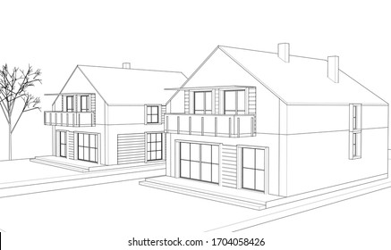 
plano casa fachadas dibujo arquitectónico 3d ilustración