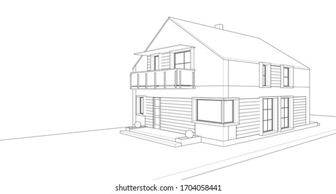 
house plan facades architectural sketch 3d illustration