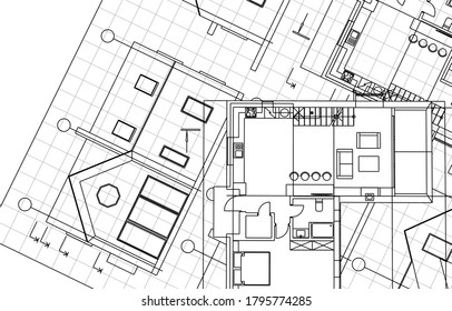 
house plan facades sketch 3d illustration