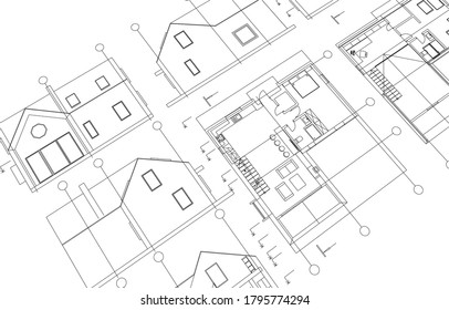 
esquema de fachadas del plan de la casa ilustración 3d