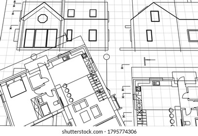 
Skizze 3D-Illustration von Gebäudefassaden
