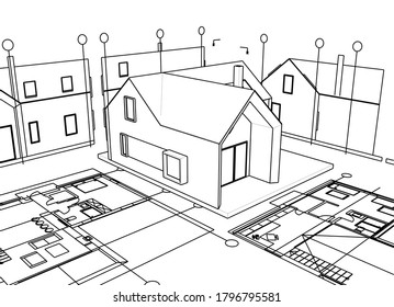 
esquema de fachadas del plan de la casa ilustración 3d