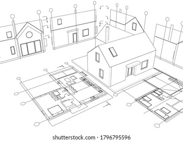 
esquema de fachadas del plan de la casa ilustración 3d