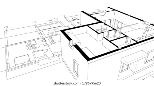 
Skizze 3D-Illustration von Gebäudefassaden