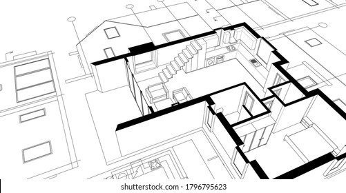 
Skizze 3D-Illustration von Gebäudefassaden