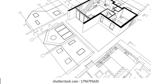 
Skizze 3D-Illustration von Gebäudefassaden