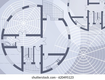 House plan of the home-circle on a light blue background with circular shapes. Vector illustration