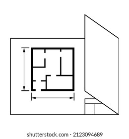 House plan icon, architecture sketch graphic design, home construction project vector illustration .