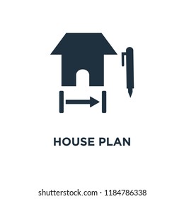 House Plan icon. Black filled vector illustration. House Plan symbol on white background. Can be used in web and mobile.