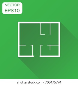House plan icon. Business concept room plan pictogram. Vector illustration on green background with long shadow.