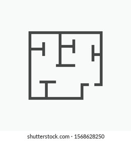 House Plan icon, line floor interior symbol vector design. Great for mobile app, web design, infographic, etc.