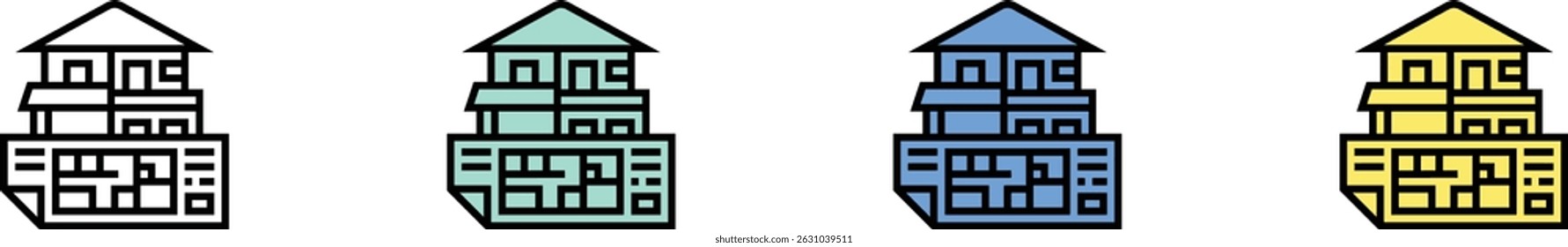 house plan icon. Outline, Green, Blue and Yellow Style Design Isolated On White Background
