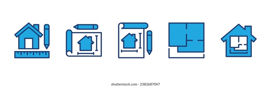 House plan icon set. Home floor plan icon symbol. Blueprint for office, house, apartment, workspace, residence, real estate. Apps and websites. Vector illustration