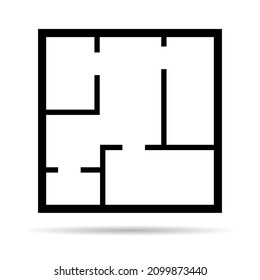 House plan icon with shadow, architecture sketch graphic design, home construction project vector illustration .