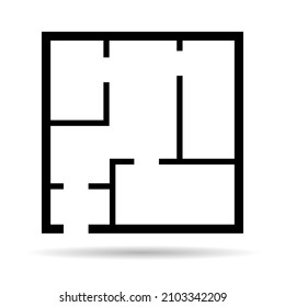 House plan icon with shadow, architecture sketch graphic design, home construction project vector illustration .