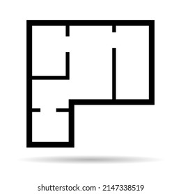 House plan icon with shadow, architecture sketch graphic design, home construction project vector illustration .