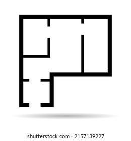 House plan icon with shadow, architecture sketch graphic design, home construction project vector illustration .