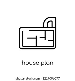 house plan icon. Trendy modern flat linear vector house plan icon on white background from thin line collection, outline vector illustration