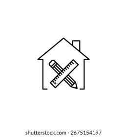 House plan isolated on white background. Architecture and construction concept. Vector line style illustration. Home design with ruler and pencil for construction.
