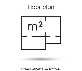 House plan line icon. House architectural floor plan sign. Square meters of living space symbol. Illustration for web and mobile app. Line style house floorplan icon. Editable stroke. Vector