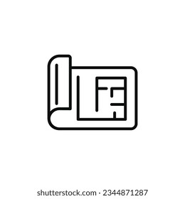 Icono de línea de plan de casa aislado en fondo blanco. Icono de línea de huella azul