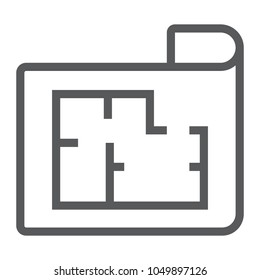 House Plan line icon, real estate and home, architectural blueprint sign vector graphics, a linear pattern on a white background, eps 10.