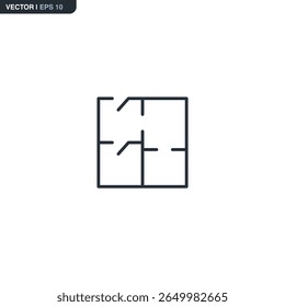 House plan, linear style sign for mobile concept and web design. Symbol, logo illustration. Pixel perfect vector graphics