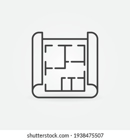 Plan de la Casa sobre el diseño del vector lineal de Blueprint icono o elemento de logotipo