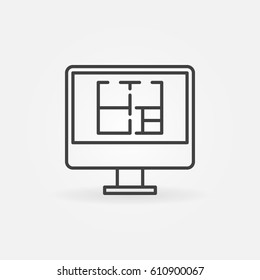 House plan on display icon - vector outline symbol or design element