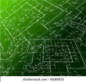 House plan on green background. Vector blueprint