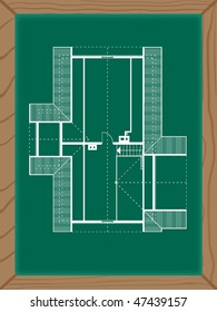 house plan on the green board in white color. garret