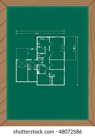 house plan on the green board in white color. ground floor