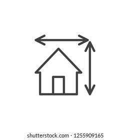 House plan outline icon. linear style sign for mobile concept and web design. Measured home simple line vector icon. Symbol, logo illustration. Pixel perfect vector graphics